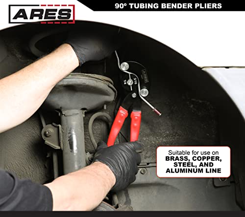 ARES 10031 – 90 Degree Tubing Bender Pliers – 3/16", 1/4", 5/16", 3/8" Brake and Fuel Line Diameters – Works on Brass, Copper, Steel, and Aluminum Tubing - size: 90 Degree Tubing Bender Pliers