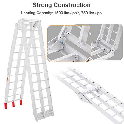 TUFFIOM 7ft Aluminum Motorcycle Ramps 1500lbs Capacity, 2pcs Folding Loading Truck Ramps for Pickup Trucks Bed, Trailer Ramp with Load Straps for UTV/ATV/Lawn Mower/Dirt Bike, Lightweight & Portable
