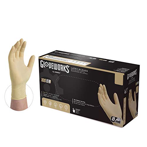 GLOVEWORKS HD Industrial Ivory Latex Gloves, Box of 100, 8 Mil, Size Large, Powder Free, Textured, Disposable, ILHD46100-BX ,Beige - size: Large (Pack of 100), style: 100 Gloves