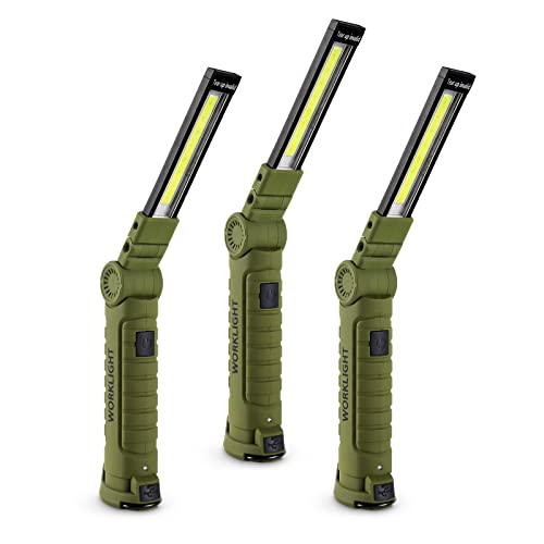 Lmaytech 3 Pack Rechargeable LED Work Lights with Magnetic Base and 360° Rotation, 5 Modes for BBQ, Camping, Reading, and Car Repair - color: Green, size: 3 Pack