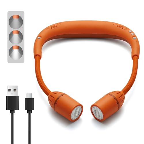 Orange Neck Light, Bluetooth Speaker, 5 Modes, USB-C Rechargeable | Hands-free 2-in-1 neck light and Bluetooth speaker with 90° adjustable beams, 5 modes, 2600mAh USB-C power, and 40+ hours. - color: Orange