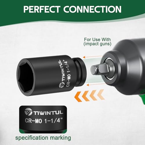 1-1/4" Deep Impact Socket 1/2 Inch Drive for Semi-Truck and Large Vehicle | CR-MO Steel Impact Socket, 3.07" Length, 6 Point Design, SAE Size, Axle Nut Socket for Easy Removal of Axle Shaft Nuts - size: 1-1/4" (Deep)