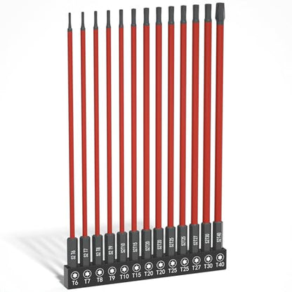 XOOL 13-Piece Long Torx Bit Set, 6-Inch (150mm), T6-T40, Magnetic S2 Steel, 1/4" Hex Shank, CNC Precision Tips for Impact Drivers, Drills, and Screwdrivers - style: Torx