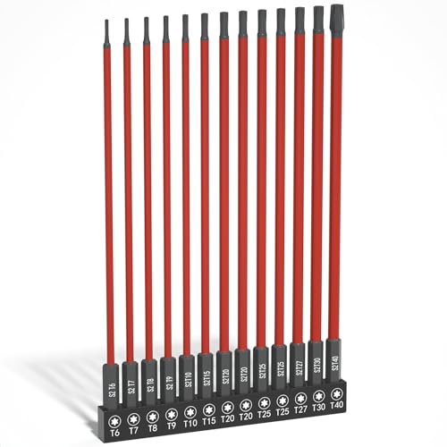 XOOL 13-Piece Long Torx Bit Set, 6-Inch (150mm), T6-T40, Magnetic S2 Steel, 1/4" Hex Shank, CNC Precision Tips for Impact Drivers, Drills, and Screwdrivers - style: Torx