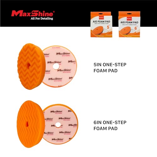 Maxshine 5” Universal Orange AIO Foam Cutting Pad | All-in-One Polishing Pad with Hook & Loop Backing | for Cutting, Polishing & Finishing | Compatible with Dual Action & Rotary Polishers - size: 5"