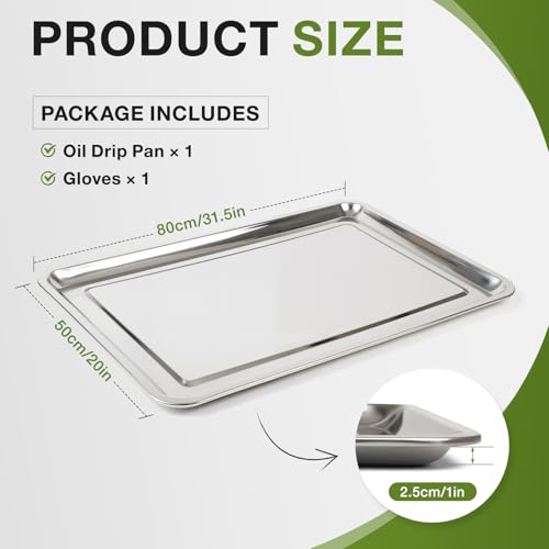 1PCS Oil Drip Pan – Large 31.5 × 19.7 × 1 in Stainless Steel Pan with Gloves – Heavy Duty 410 Oil Drip Pan to Keep Floors Clean for Under Car & Garage Use - size: 31.5 × 19.7 × 1 in-1PCS