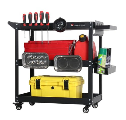 3 Tier Heavy Duty Rolling Tool Cart, Industrial Steel Service Cart for Garage, Workshop, Warehouse, 330LBS Capacity, Black Mechanics Tool Trolley with Wheels and Handle