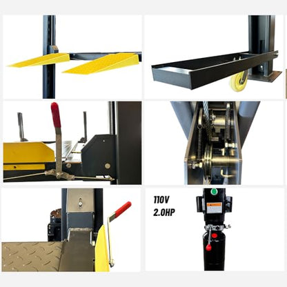 KATOOL 8500 lbs 4-Post Portable Storage Service Car Lift with Casters Kits Extra Tall Extra Long Extra Wide 4-Post Portable Storage Service Lift Home Parking Lift 36 Months Part Replacement