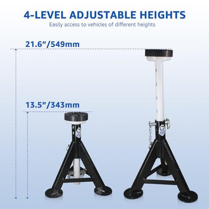 HKTE 4 Ton Jack Stands, Automotive Jack Stands with Flat Rubber Saddle & Security Locking Pins, Adjustable Vehicle Support for Cars SUVs Light Trucks, 2 Pack - color: JACK STANDS 8000LB