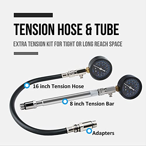 Lichamp 11pcs Compression Tester Adapter Kit, Automotive Engine Cylinder Leak Down Compression Test Motor Pressure Gauge, Include Engine Cylinder Stethoscope