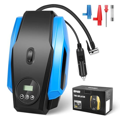 DNA MOTORING Tire Inflator Portable Air Compressor, 12V DC Air Pump for Car Tires, Bike, Motorcycle, Ball, Electric Bike Tire Pump with Pressure Gauge, LED Light, Auto Shut Off, Blue, TOOLS-00679-BL - style: Standard blue