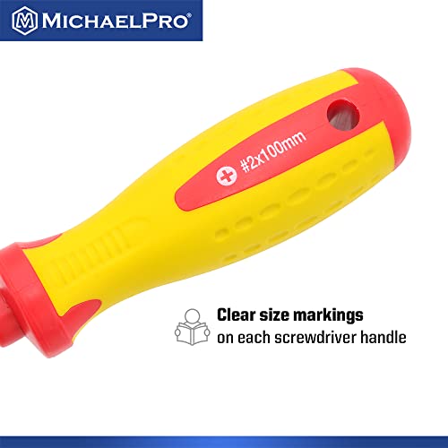 MichaelPro 2-Piece 1000V VDE Insulated Screwdriver Set, Electrician Tools, Slotted and Phillips Screwdrivers with Magnetic Tips, CR-MO Steel, 10,000V Tested and Certified for Electrician Safety - size: 2-Piece Phillips and Slotted Screwdrivers