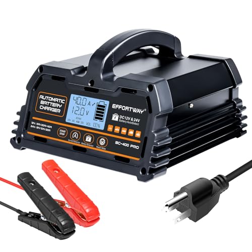 40A Battery Charger, 12V/24V Lead Acid Charger, 12V LiFePO4 Charger. Smart Battery Charger with Trickle Charge.Car Battery Maintainer with LCD Display. Suitable for Trucks,AMG,Motorcycles - size: 40A
