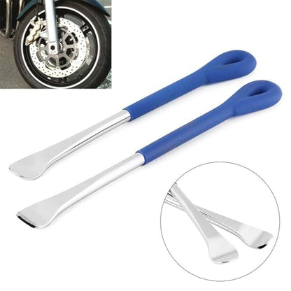 2Pcs Motorcycle Tire Lever Tool Spoon Set, Heavy Duty Bike Tire Change Tool, Hardened Carbon Steel Tire Repair Kit with Chrome Finish for Garage and On - the - Go Use