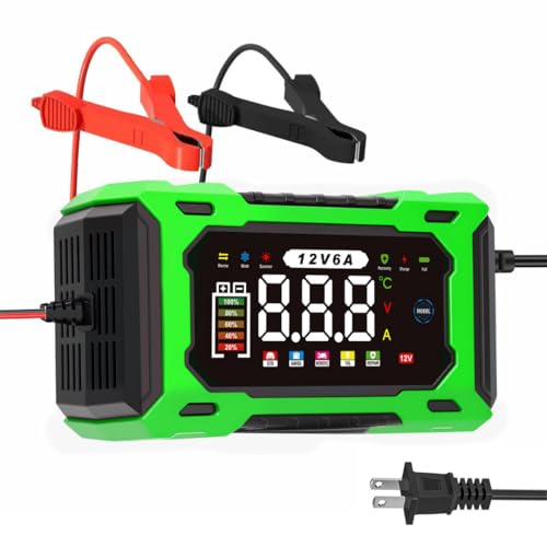 6-Amp 12V Smart Car Battery Charger, Battery Maintainer Trickle Charger with Desulfator, Pulse Repair & Overcharge Protection - for Car Lawn Mower Marine Lead-Acid Batteries (Green) - color: Green
