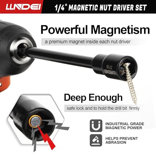 LLNDEI 1/4" Drive Socket Set & Nut Driver Set 38PCS,1/4-Inch Sockets Deep&Shallow SAE 5/32" to 9/16" with Ratchet, Hex Shank 6" Long Nut Drivers(1/4" to 9/16") for Drill Bits(PH1 PH2) - size: 38PCS SAE
