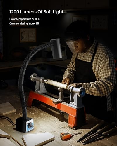 LED Magnetic Work Light, 1500lumens 20in Flexible Gooseneck Work Lamp with Strong Magnetic Base for Lathe Machines, Workbenches. 15W