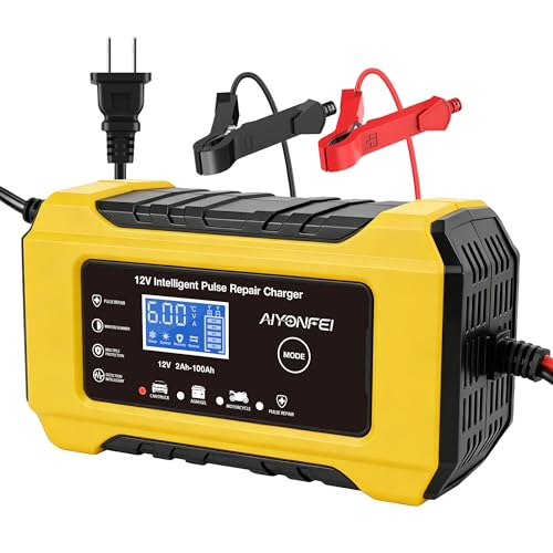 6A 12V Car Battery Charger Maintainer Trickle Charger, Yellow | Smart Battery Desulfator, Temperature Compensation, for Car Truck Motorcycle, Lawn Mower Marine - color: Yellow