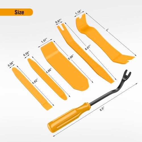 GOOACC 6PCS Auto Trim Removal Tool Kit No-Scratch | Removal Tool Kit for Car Audio Dash Panel Window Molding Fastener Remover Tool Kit-Yellow - color: Yellow, size: 6PCS Trim Removal