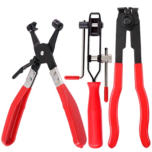 Swpeet 3Pcs Red CV Joint Boot Clamp Pliers and Swivel Flat Band Hose Clamp Pliers Assortment Kit, Ear Boot Tie Car Band Tool Car Water Pipe Locking Automotive Hose - color: Red