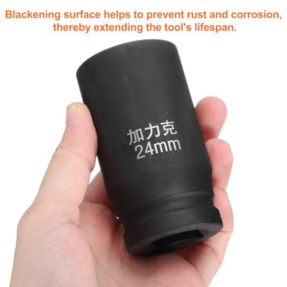 HARFINGTON 2pcs 4 Point Square Socket 3/4" Drive by 24mm Metric Square Impact Socket 40CR Blackening Standard Wheel Sockets Pneumatic Socket for Auto Repair Mechanical Maintenance Home Use - size: 24mm