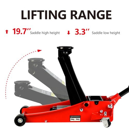 Floor Jack 3 Ton, Low Profile Floor Jack, Heavy Duty Steel Racing Jacks with Single Piston Quick Lift Pump, Hydraulic Car Jacks Lifting Range 3.3"-19.7" (3 Ton-1) - size: 3 Ton-1