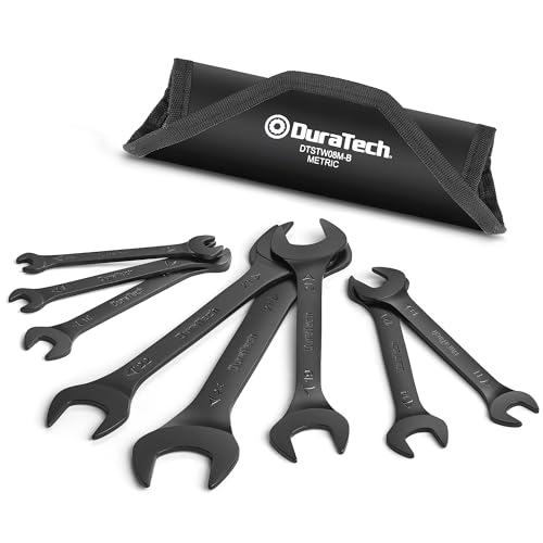 DURATECH Super-Thin Open End Wrench Set, Metric, 8-Piece, 5.5mm to 27mm, Black Electrophoretic Coating, with Rolling Pouch - color: Black, size: Metric
