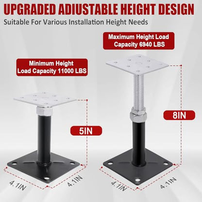 4 Pack 5-8 Inch Adjustable House Floor Jacks, Heavy Duty, 11,000 lb Each | Telescoping Screw Jack Posts Include a Wrench for Temporary Support of Floor Joists, Beams, Porches and Crawl Spaces - size: 5-8 inch
