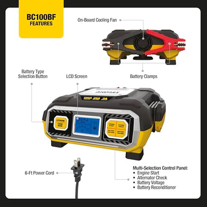 Stanley BC100BF 100 Amp Battery Charger for Vehicles | For Lead Acid & Lithium Batteries - size: 100 Amp