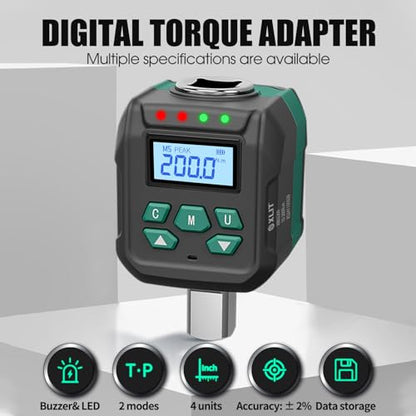 1/2" Digital Torque Wrench Adapter 4.4-147.5 ft-lb (6-200 Nm) | ±2% Accuracy, with 1/4"&3/8" Adapters, Buzzer & LED Alerts, Working with Ratchet Wrench, Breaker Bar