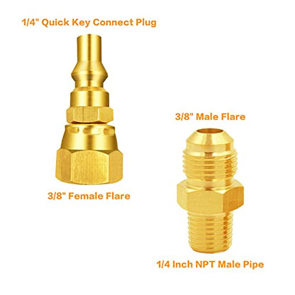 MENSI 1/4" Quick Connect Propane Disconnect Universal Adapter Kit Convert Regulator with 3/8" Female Flare to Quick-Release Connection