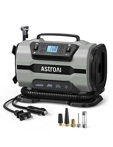 AstroAI Tire Inflator Portable Air Compressor Pump 150PSI 12V DC/110V AC with Dual Metal Motors&LED Light, Automotive Car Accessories&Two Modes for Car, Bicycle Tires and Air Mattresses, Gray - color: Gray, size: Standard