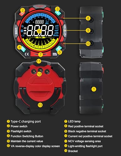Portable Digital Multimeter Tester 6000 Counts VA Display Auto-Ranging Multifunction Voltage Current Meter Measures AC/DC Volt/Current, Resistance, Capacitance, Temperature,Live Wire Detector