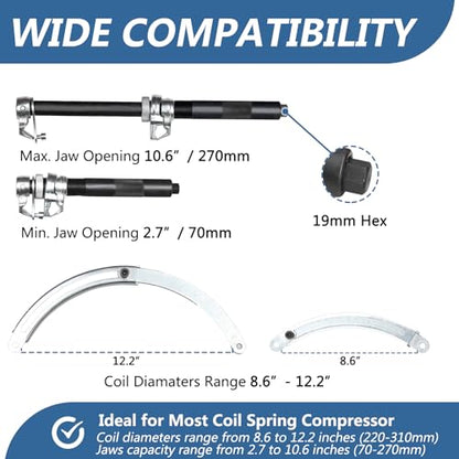 2pcs Coil Spring Compressor Tool, Heavy Duty Macpherson Strut Spring Compressor Set with Safety Bracket for Car Truck ATV UTV, 2200 LB Capacity, Coil Spring Compression Tool