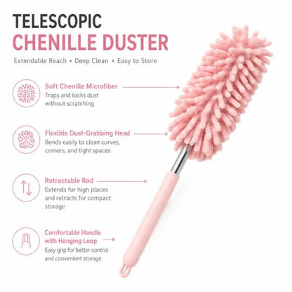 Set of 2 Microfiber Car Dusting Brushes Flexible Adjustable Mini Cleaning Tools Made of Polyester Fiber for Dashboard Vents Pink