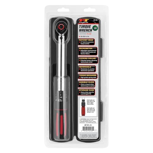 Performance Tool M196 1/4-Inch Drive Torque Wrench 250 inch/lb. - Dual Scale, Audible Click, Precision Ratchet - style: 1/4" Dr. Click Style (30-250 in/lbs)