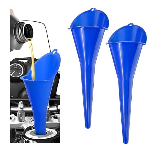 2 PCS Oil Funnel, Plastic Long Neck Multi-Purpose Spill Saver Funnel, Engine Oil Funnels for Filling Oils Gas Water Diesel Fuel Lubricants for Car Motorcycle ATV Boat (Blue) - color: Blue-2PCS