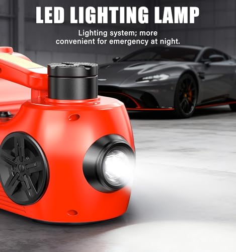 3-in-1 Electric Hydraulic Car Jack Kit 5 Ton Lift Range 20.9 Inch with Digital Display, Tire Inflator, LED, Electric Car Jack Portable 12V Floor Jack for SUV Truck Fast Lifting Emergency Roadside Tool