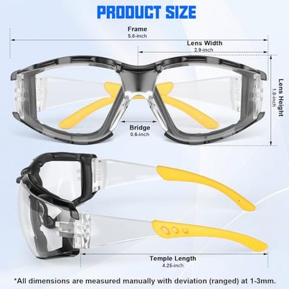 OXG Safety Glasses for Men, ANSI Z87.1 Anti-Fog Impact Resistant Protective Eyewear, Foam Gasket, UV Protection - color: 3-clear-yellow