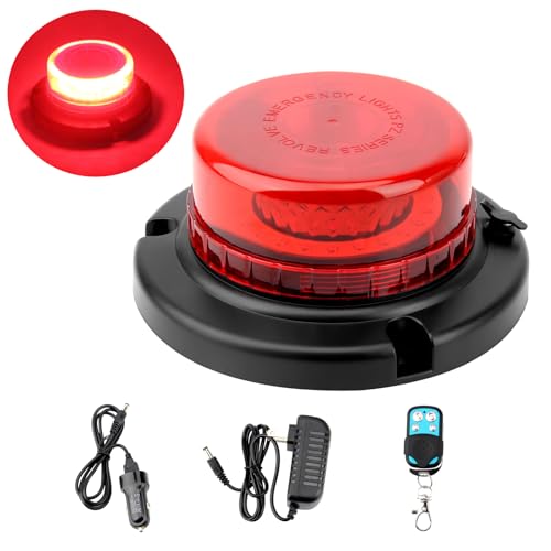 Remote Control Red Beacon Light, Rechargeable Wireless Red Flashing Lights with Magnetic, High Low Brightness, 15 Modes Mini Emergency Warning Safety Light for Snowplow Tow Work Trucks Tractor - color: Red