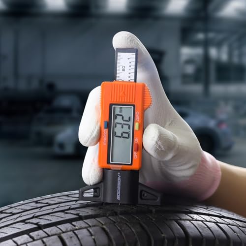 GODESON Tire Tread Depth Gauge - Large LCD Display/Zero Reset,1 Inch/25.4 mm Digital Tire Depth Gauge,Orange Tread Depth Gauge Fit for Trucks, Cars, Motorcycles