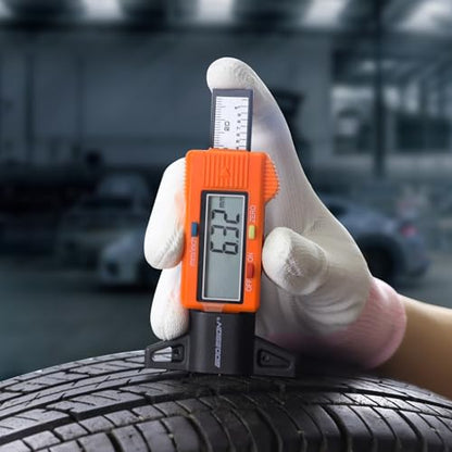 GODESON Tire Tread Depth Gauge - Large LCD Display/Zero Reset,1 Inch/25.4 mm Digital Tire Depth Gauge,Orange Tread Depth Gauge Fit for Trucks, Cars, Motorcycles