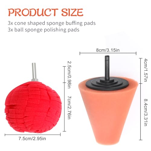 EATAKWARD 6Pcs Car Buffing Polishing Wheels for Drill with 3 inch Shank Polishing Pads, Wheel Shaped Polishing Tool for Metal Aluminum Stainless Steel Chrome Jewelry