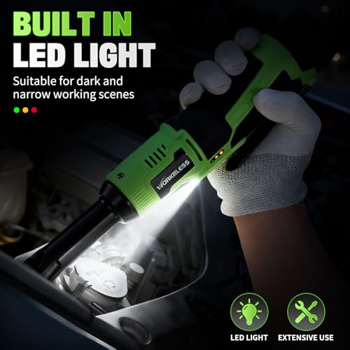 3/8" Extended Electric Ratchet Wrench Set, 12V Cordless Ratchet with Variable Speed, 6 Sockets, LED Light, 1/4" Adapter, 1/2" Adapter, 2.0Ah Battery - style: Extended neck & 1 battery
