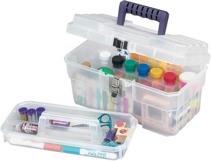 Akro-Mils 14-Inch Plastic Toolbox with Removable Tray, Steel Latch & Padlock Eye, Industrial-Grade Storage Box for Hobby Supplies, Crafts, and Tools, 14" x 8" x 8", Made in USA, Clear (09514) - size: 1-Pack