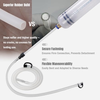 Thorstone 200cc Fluid Extractor Pump with 60cm Hose | Manual Oil Change Syringe with 60cm Rubber Hose and 2pcs 22cm PVC Tubes for Fluid Transfer - size: 200cc(60cm）