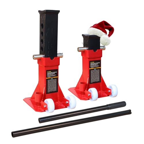 TCE ATZ120006PU Torin Heavy Duty Jack Stands: Pin Style Jack Stand with 2 Casters and Handle, Easily Portable Car Stand for Car SUV, Truck and Pick Up, 12 Ton (24,000 lb) Capacity, Red - style: Caster