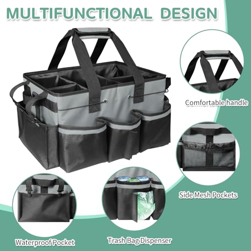 Boczif Cleaning Caddy Bag Wearable, Supplies Organizer With Handle, Shoulder Straps & Detachable Divide, Tool Organizers Tote for Cleaners & Housekeepers (Grey) - color: Grey