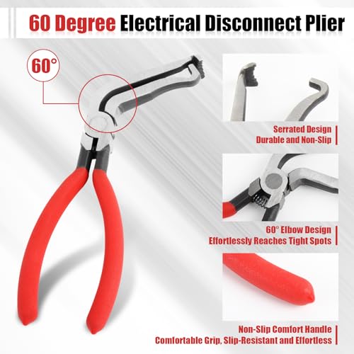 5PCS Automotive Electrical Disconnect Pliers Set, Connector Removal Tool | Straight & 60 Degree Disconnect Pliers, Fuel Line Petrol Clip and Connector Separator Tools
