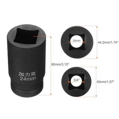 HARFINGTON 2pcs 4 Point Square Socket 3/4" Drive by 24mm Metric Square Impact Socket 40CR Blackening Standard Wheel Sockets Pneumatic Socket for Auto Repair Mechanical Maintenance Home Use - size: 24mm